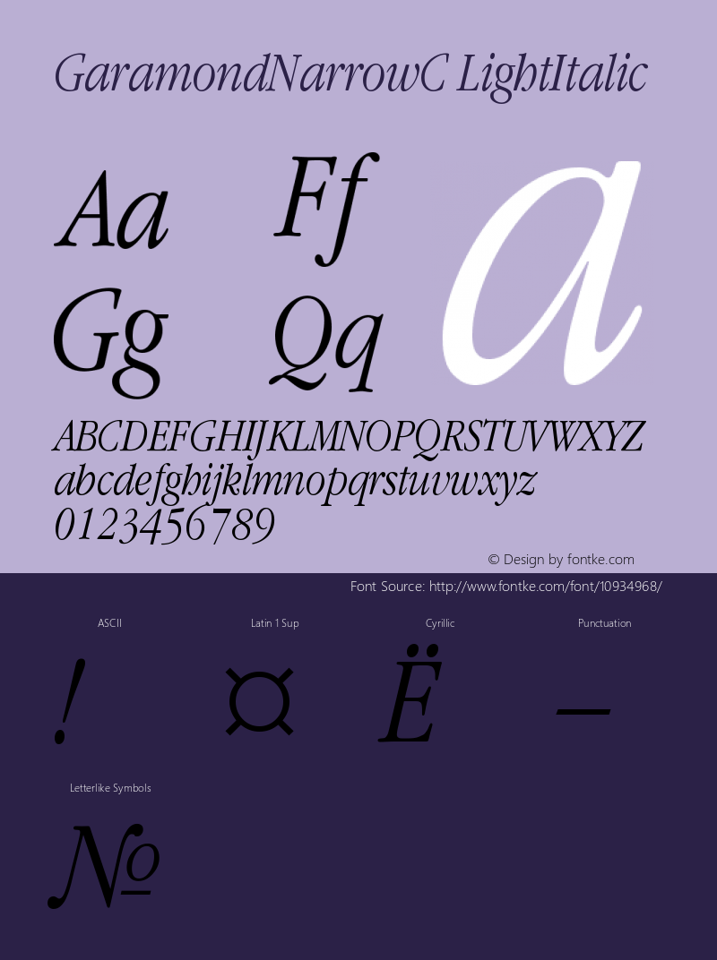 GaramondNarrowC LightItalic Version 001.000图片样张