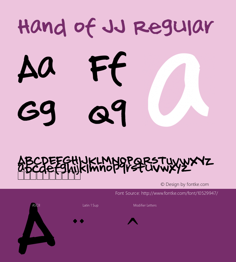Hand of JJ Regular Version 1.00 December 6, 2013, initial release, www.yourfonts.com图片样张