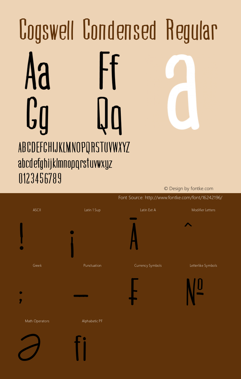 Cogswell Condensed Regular Version 1.00 March 13, 2016, initial release图片样张
