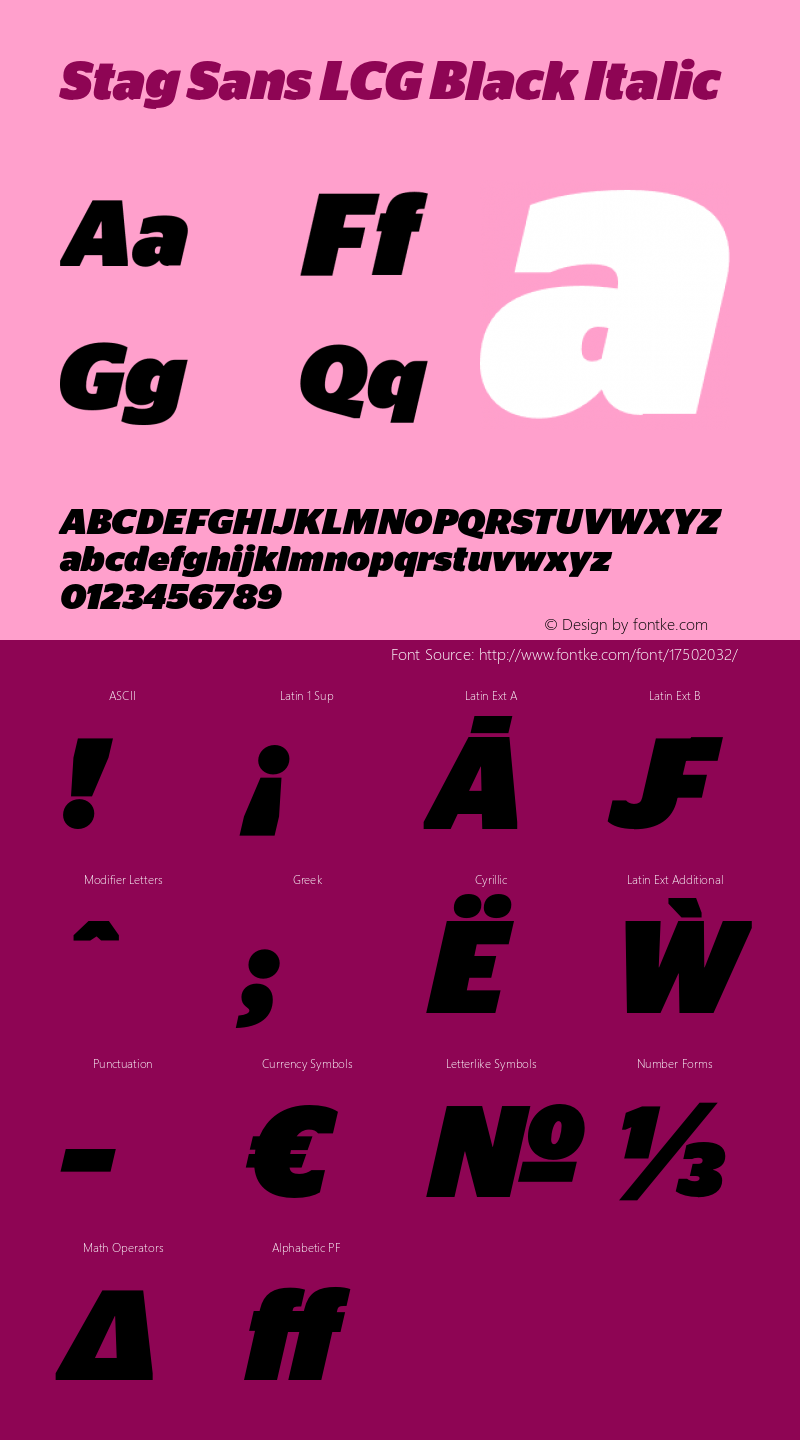 Stag Sans LCG Black Italic Version 1.200; 2016 Latin, Cyrillic and Greek图片样张