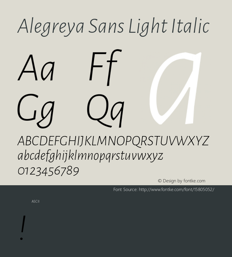 Alegreya Sans Light Italic Version 1.000;PS 001.000;hotconv 1.0.70;makeotf.lib2.5.58329 DEVELOPMENT; ttfautohint (v1.4.1)图片样张