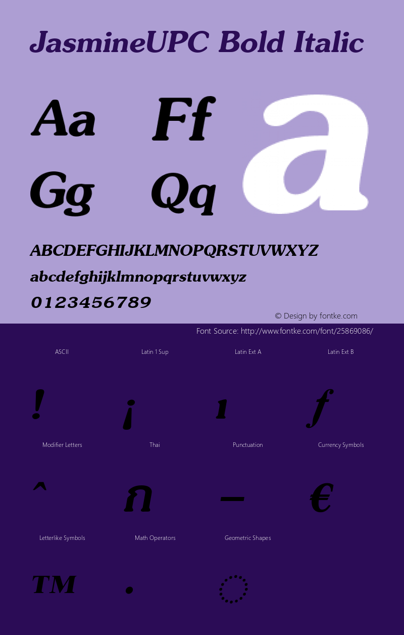 JasmineUPC Bold Italic Version 5.05图片样张