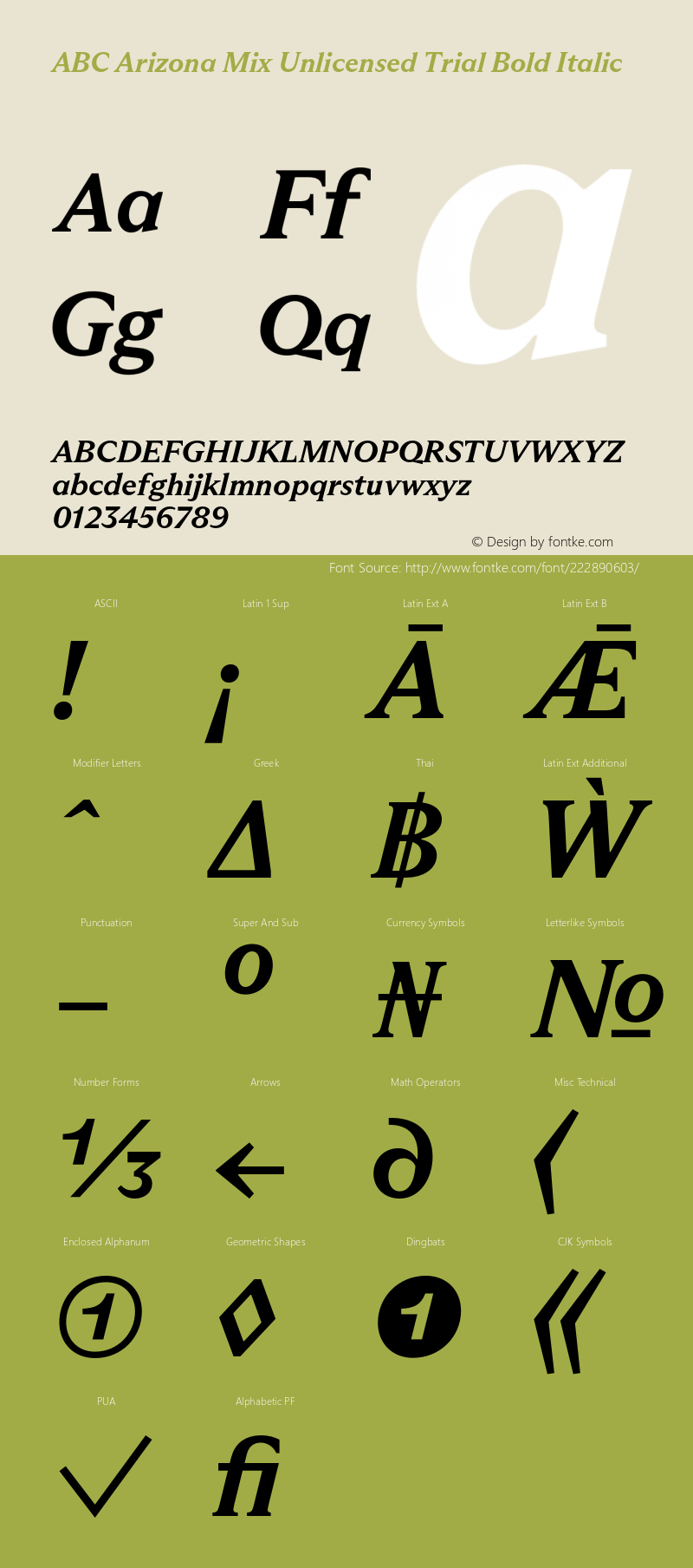 ABC Arizona Mix Unlicensed Trial Bold Italic Version 1.000;Unlicensed Trial图片样张