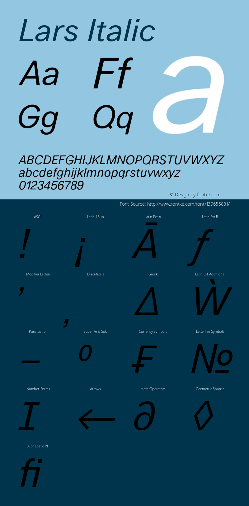 Lars Regular Italic Version 2.000;PS 002.000;hotconv 1.0.88;makeotf.lib2.5.64775图片样张