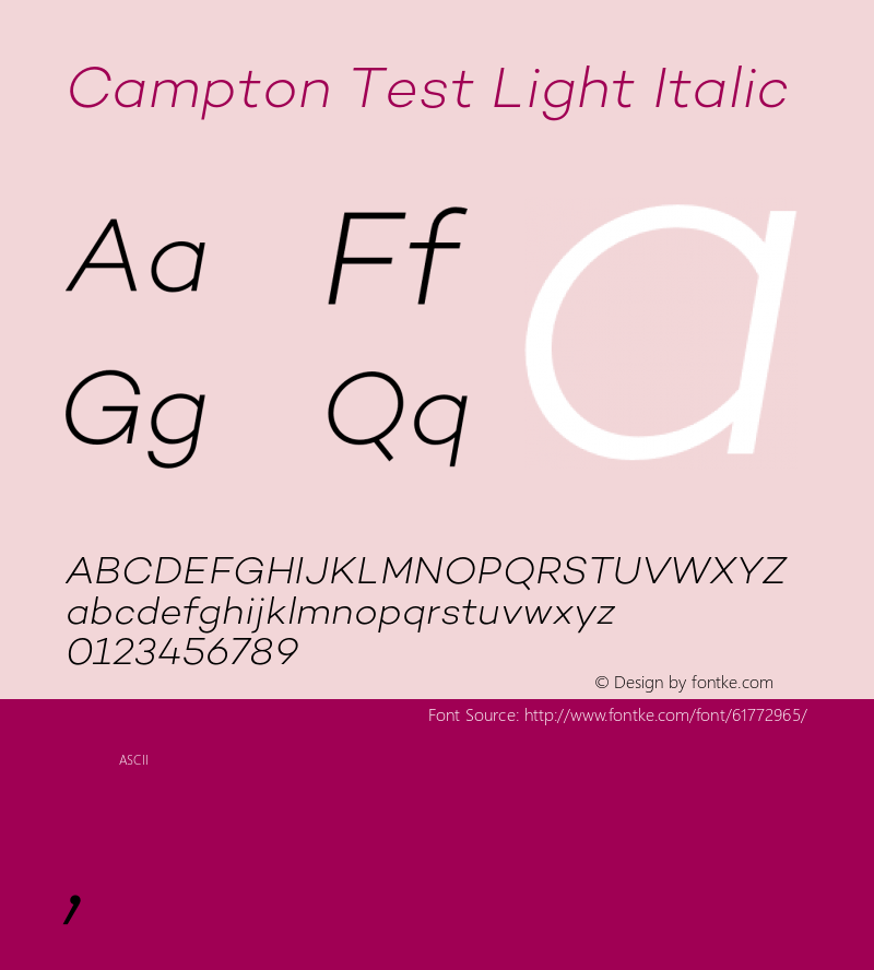 Campton Test Light Italic Version 1.002;PS 001.002;hotconv 1.0.88;makeotf.lib2.5.64775图片样张