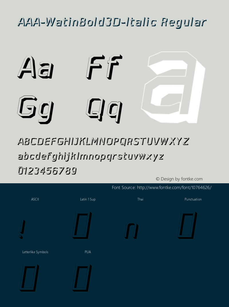 AAA-WatinBold3D-Italic Regular Version 0.100图片样张