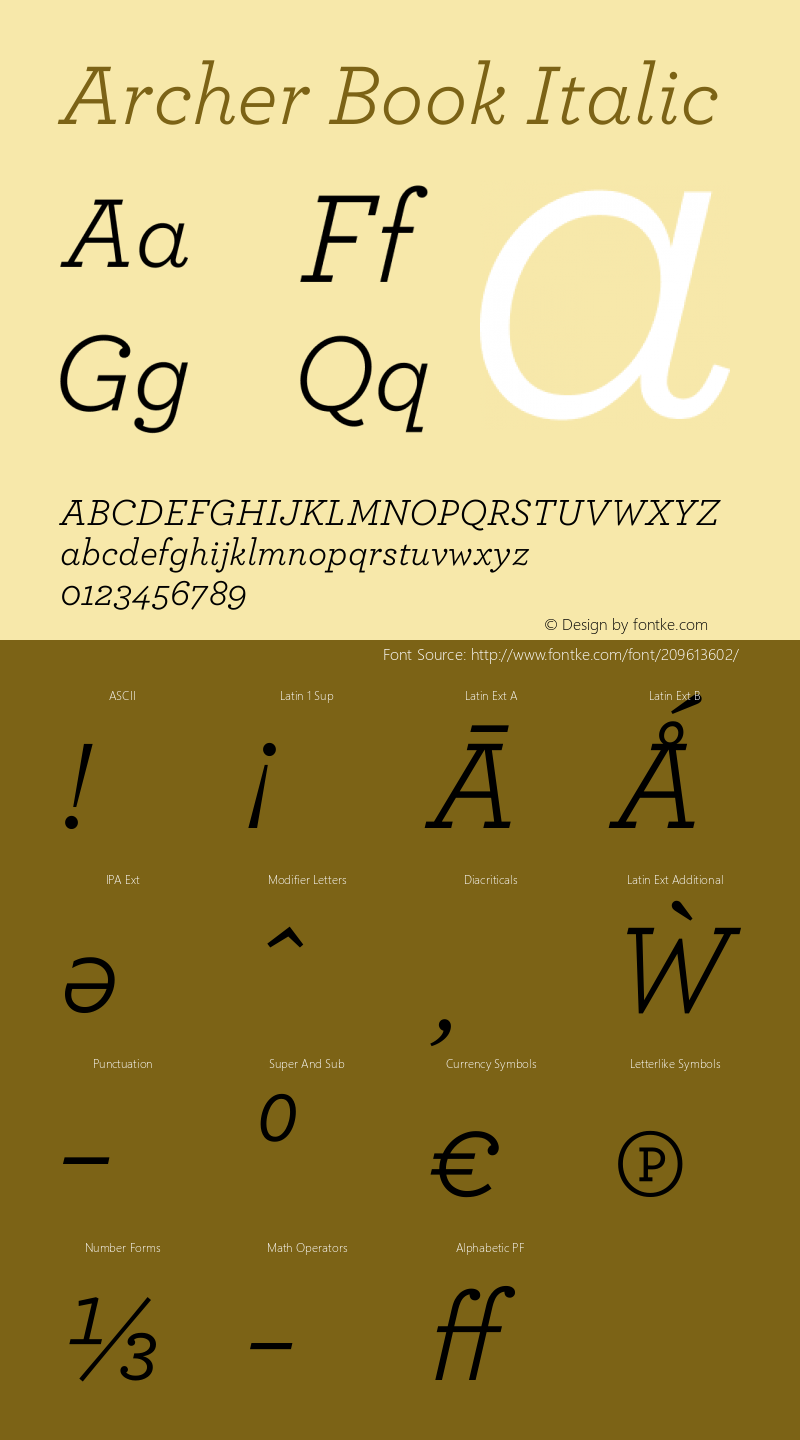 Archer Book Italic Version 1.203 Pro图片样张