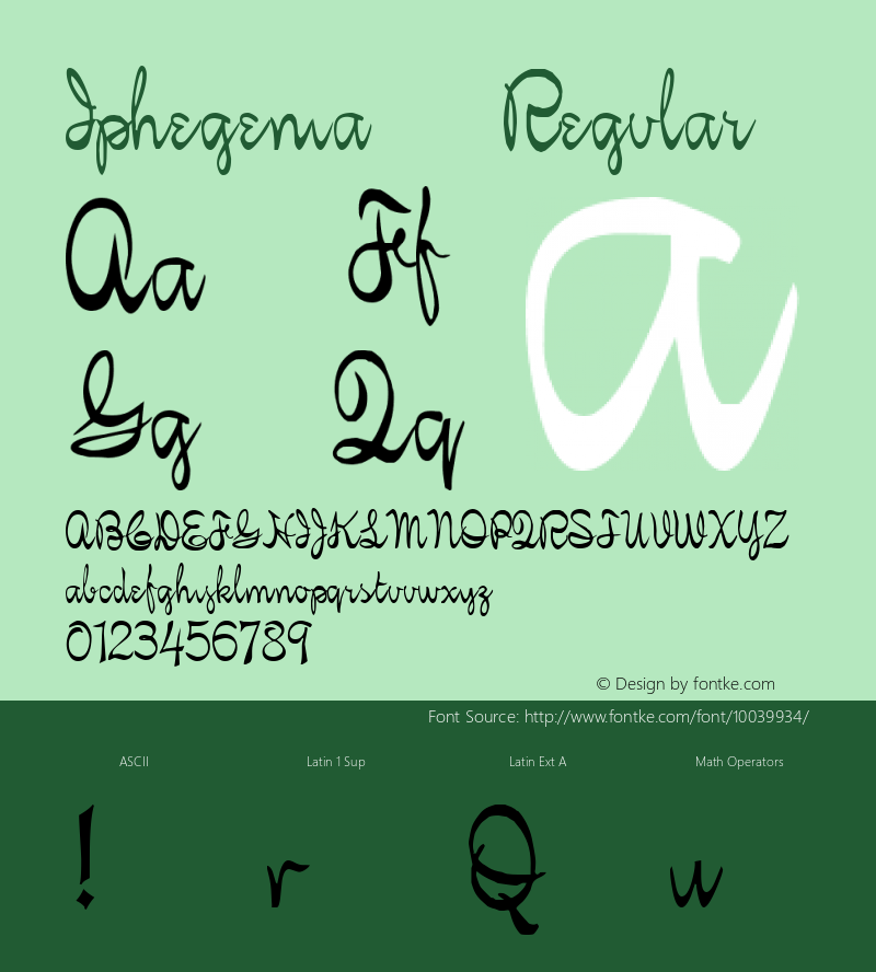 Iphegenia™ Regular Altsys Fontographer 4.0.3 7/2/95图片样张