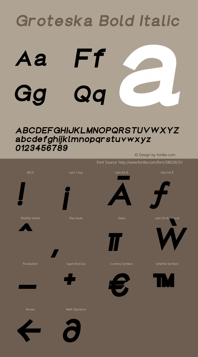 Groteska Bold Italic Version 1.000;PS 001.000;hotconv 1.0.88;makeotf.lib2.5.64775图片样张