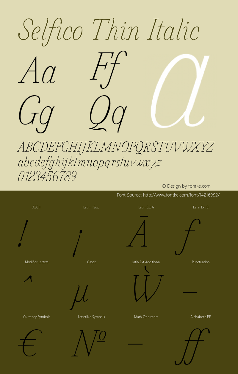 Selfico Thin Italic Version 1.000;PS 001.001;hotconv 1.0.56图片样张