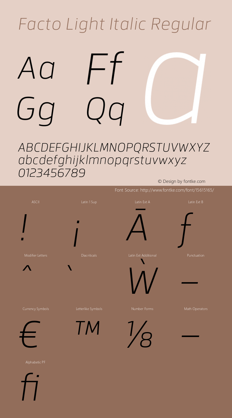 Facto Light Italic Regular Version 1.000;PS 001.000;hotconv 1.0.70;makeotf.lib2.5.58329图片样张