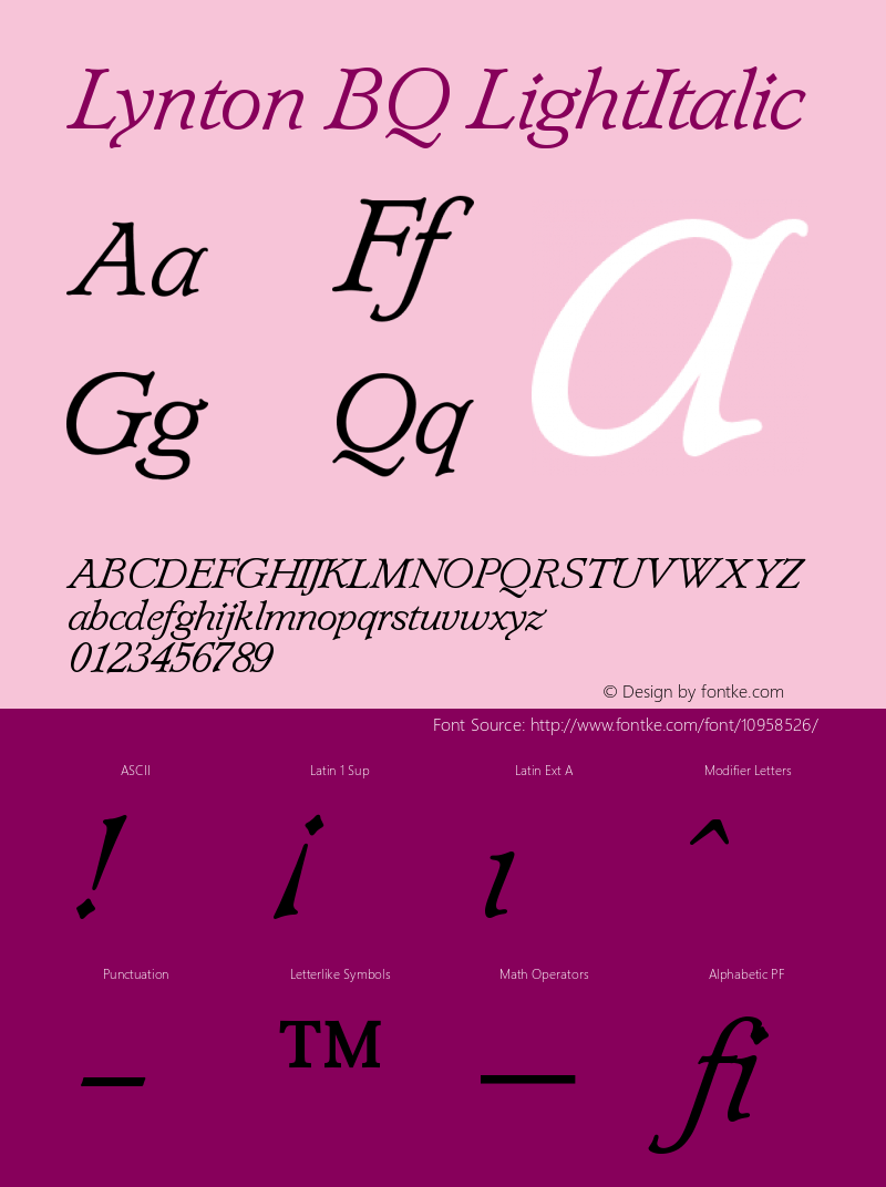 Lynton BQ LightItalic Version 001.000图片样张