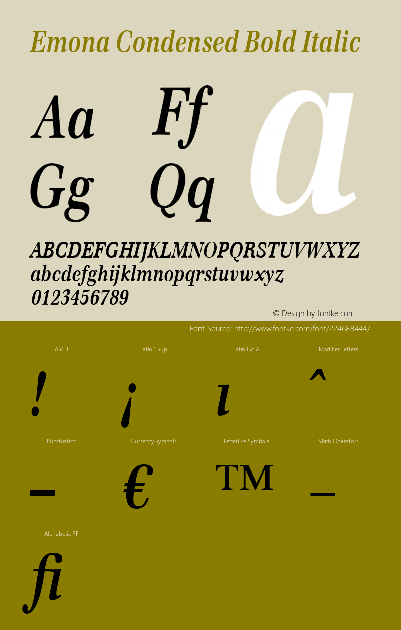 Emona Condensed Bold Italic Version 1.00图片样张