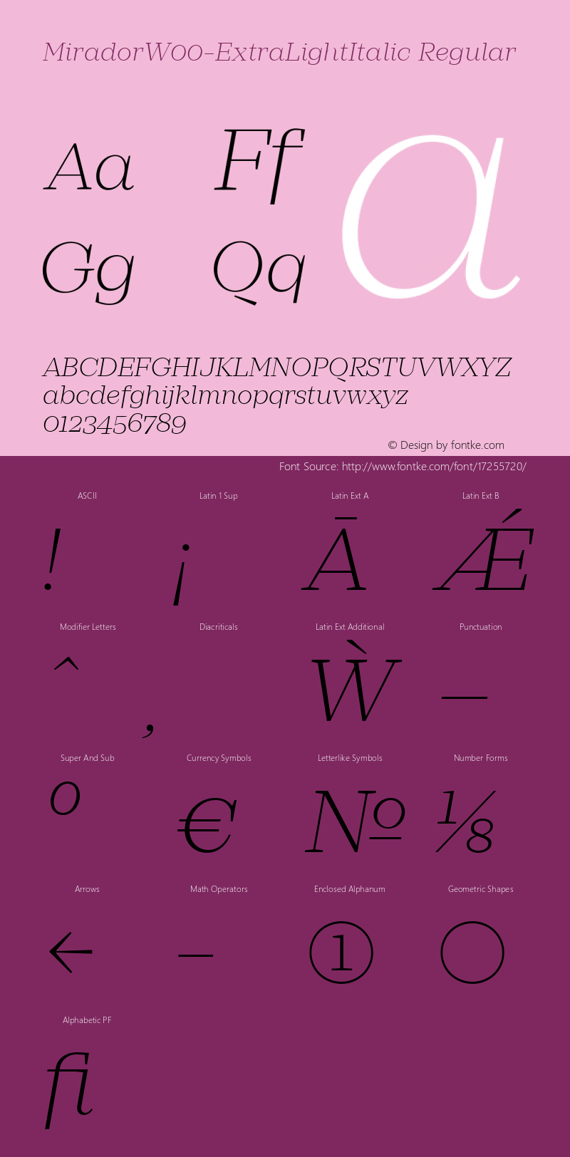 MiradorW00-ExtraLightItalic Regular Version 1.00图片样张