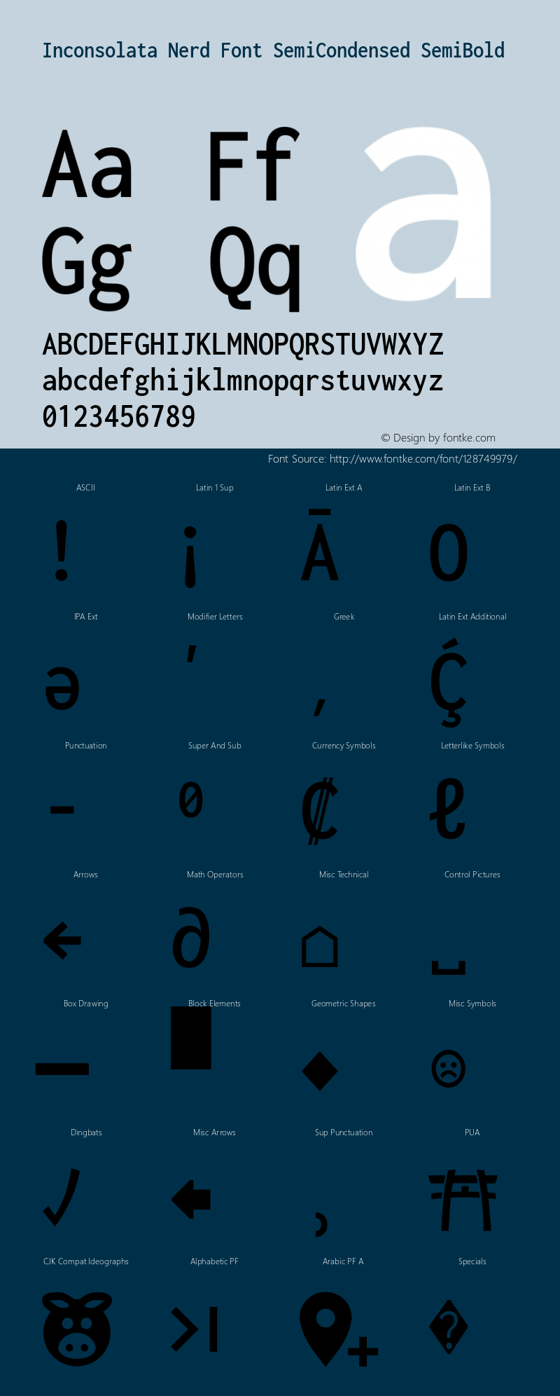 Inconsolata SemiCondensed SemiBold Nerd Font Complete Version 3.001图片样张