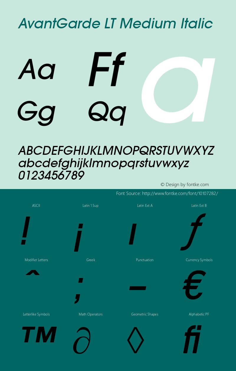 AvantGarde LT Medium Italic Version 6.1; 2002图片样张