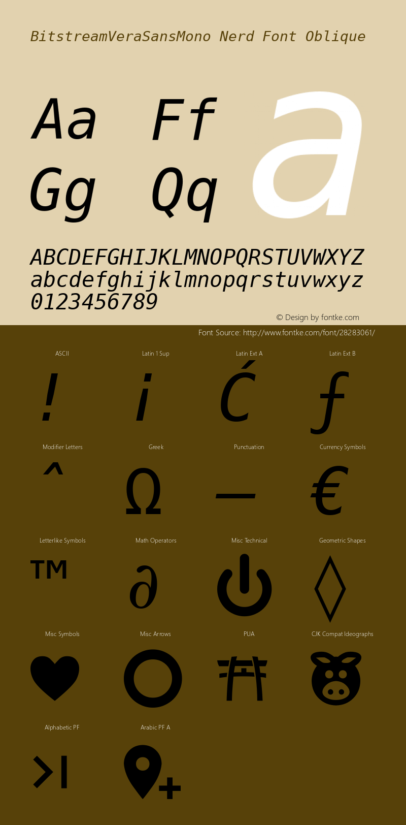 Bitstream Vera Sans Mono Oblique Nerd Font Complete Release 1.10图片样张