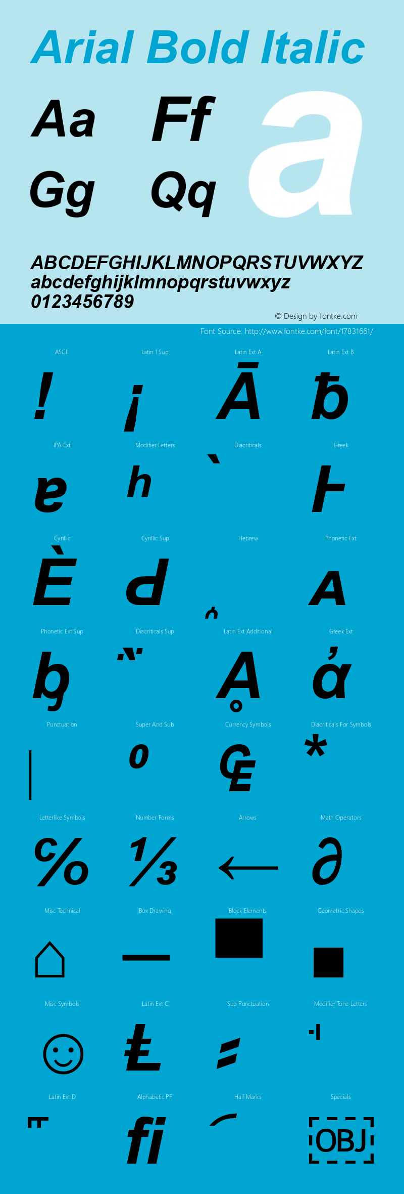 Arial Bold Italic Version 6.87图片样张