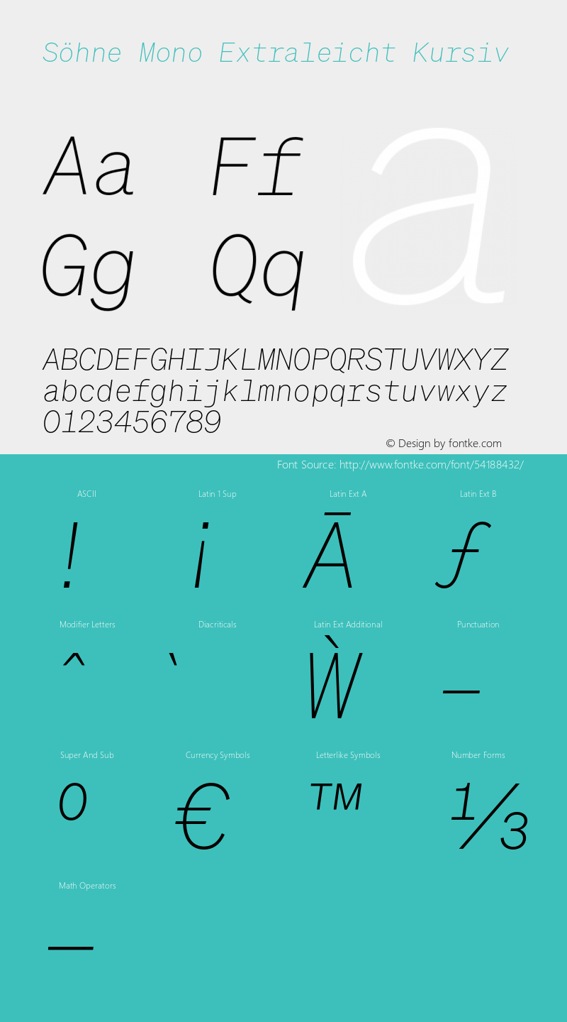 SohneMono-ExtraleichtKursiv Version 1.104;hotconv 1.0.111;makeotfexe 2.5.65597图片样张