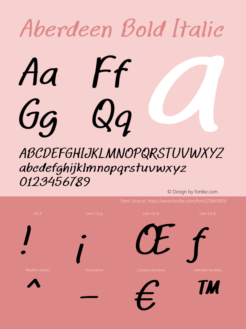 Aberdeen Bold Italic Version 1.00 September 7, 2017, initial release图片样张