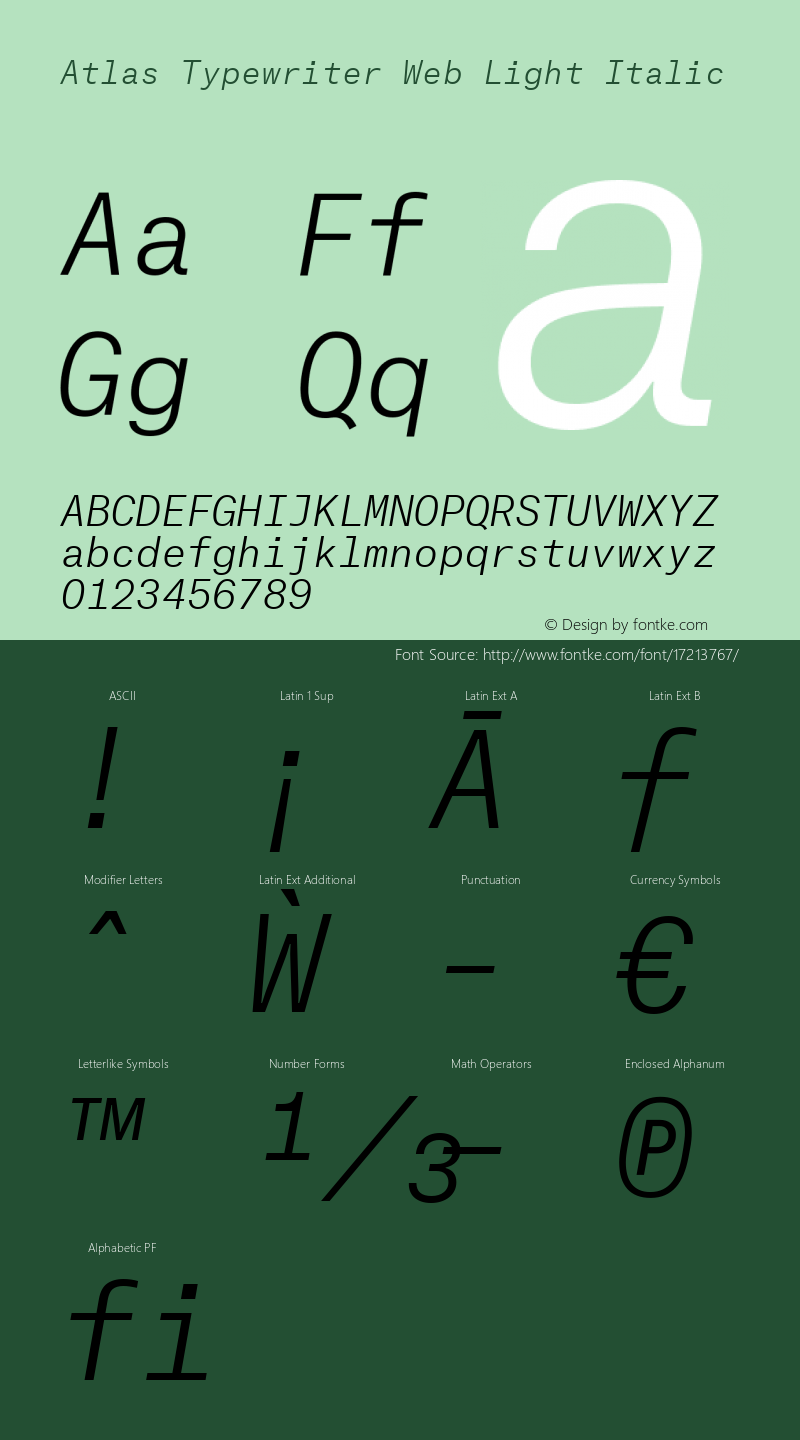 Atlas Typewriter Web Light Italic Version 1.001 2012图片样张