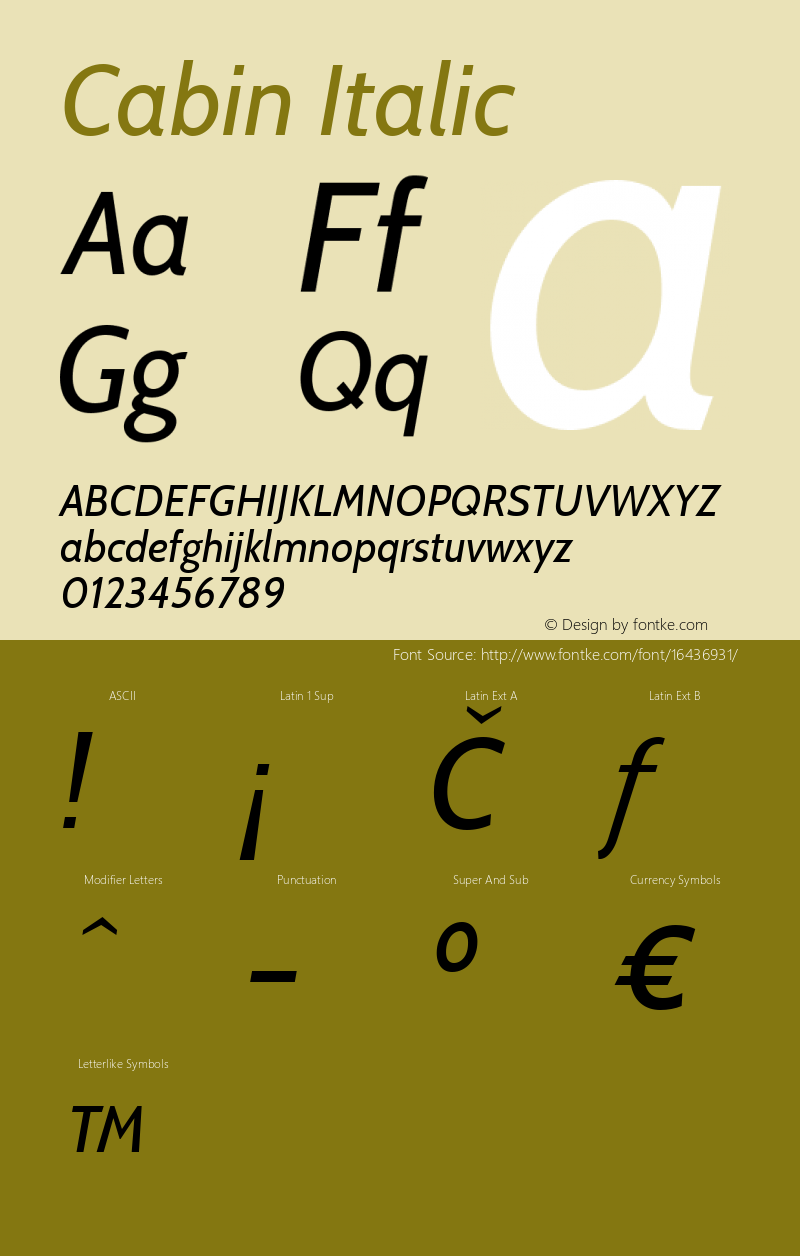 Cabin Italic Version 1.007图片样张