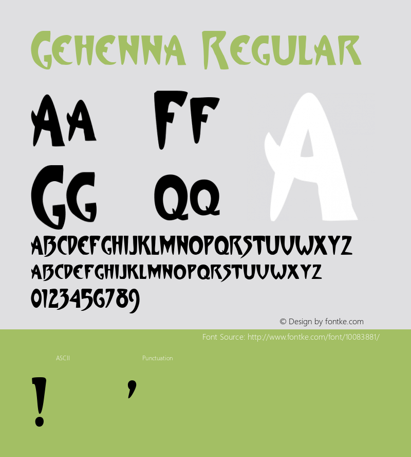 Gehenna Regular Altsys Fontographer 4.0.3 2/25/98图片样张