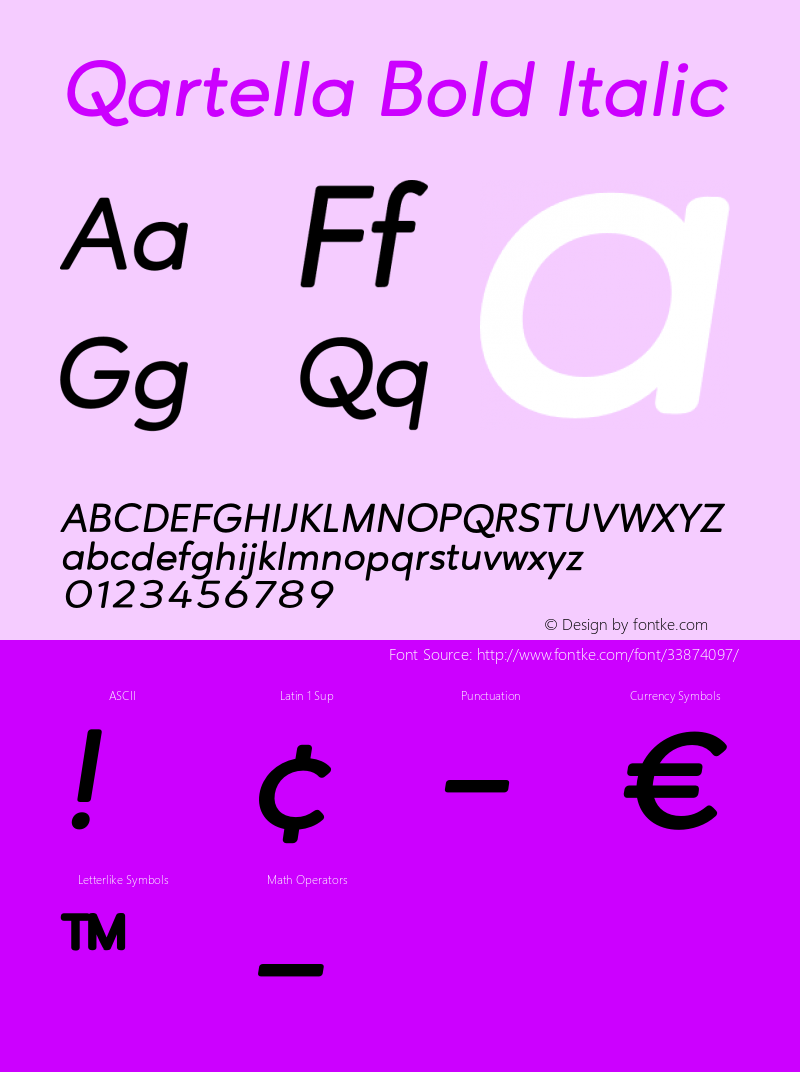 Qartella Bold Italic Version 1.000;PS 001.000;hotconv 1.0.88;makeotf.lib2.5.64775图片样张