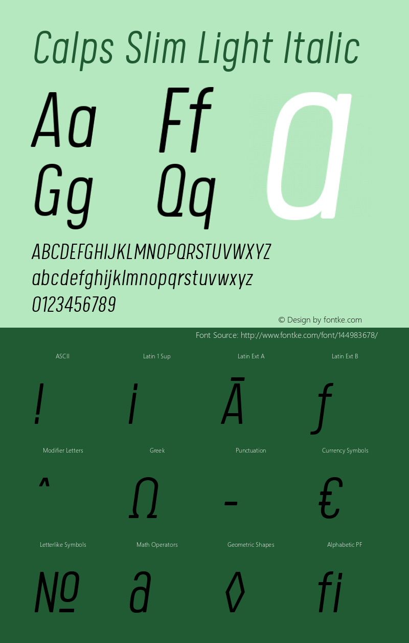 Calps Slim Light Italic Version 1.000图片样张