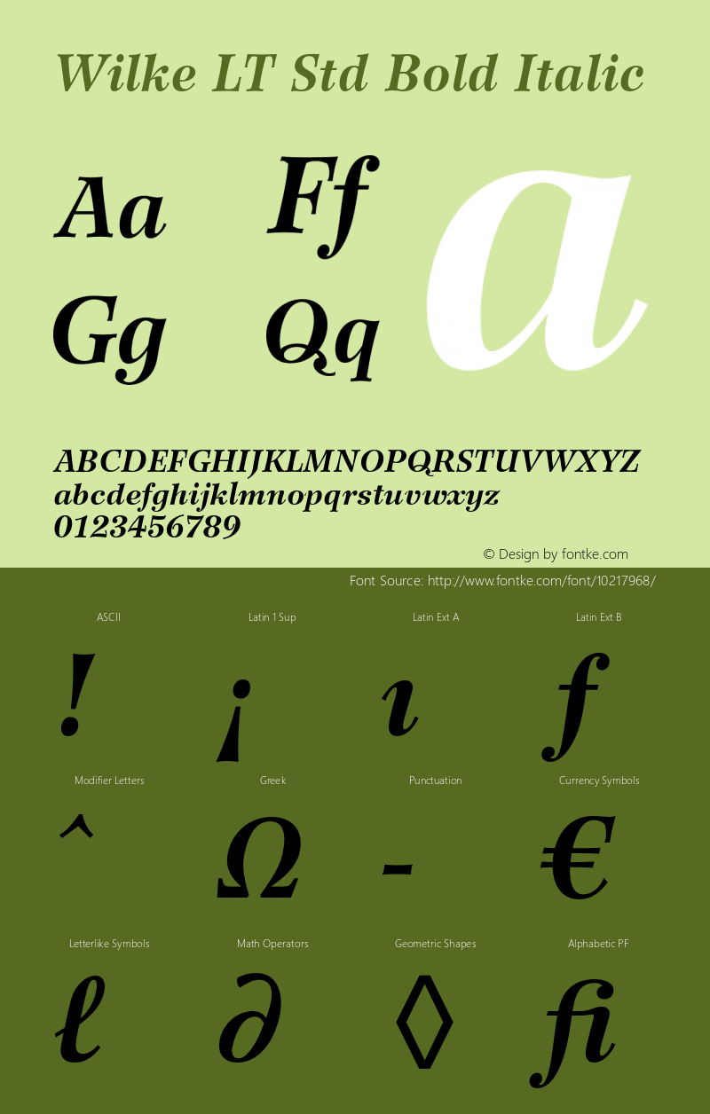 Wilke LT Std Bold Italic Version 2.020;PS 002.000;hotconv 1.0.50;makeotf.lib2.0.16970图片样张