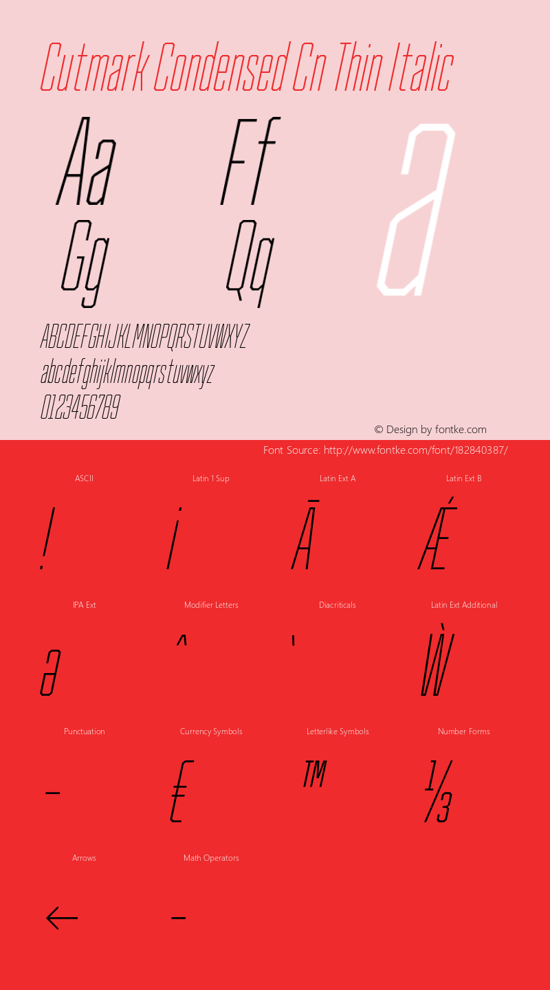 Cutmark Condensed Cn Thin Italic Version 1.000图片样张