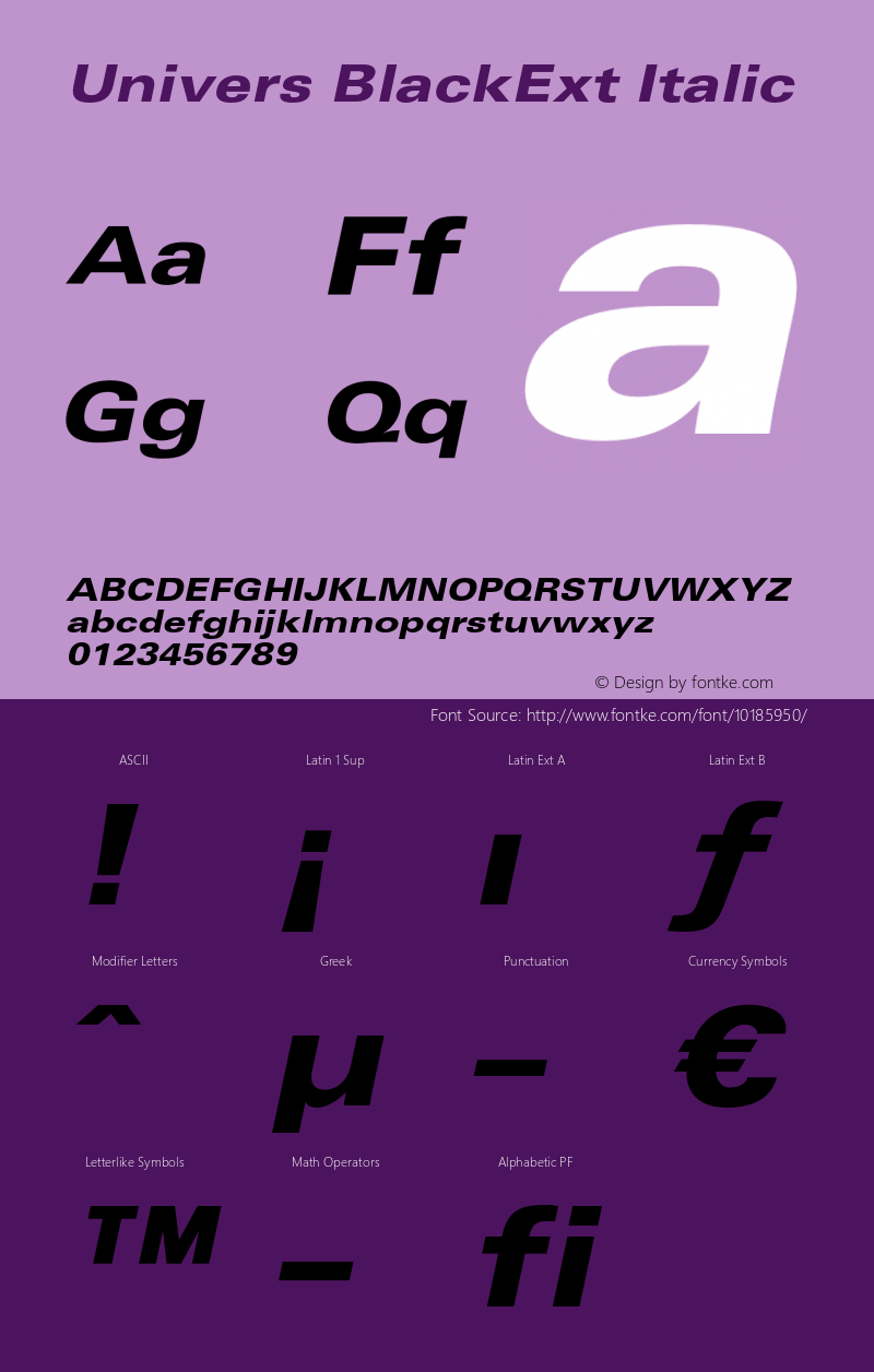 Univers BlackExt Italic OTF 1.0;PS 001.001;Core 1.0.22图片样张