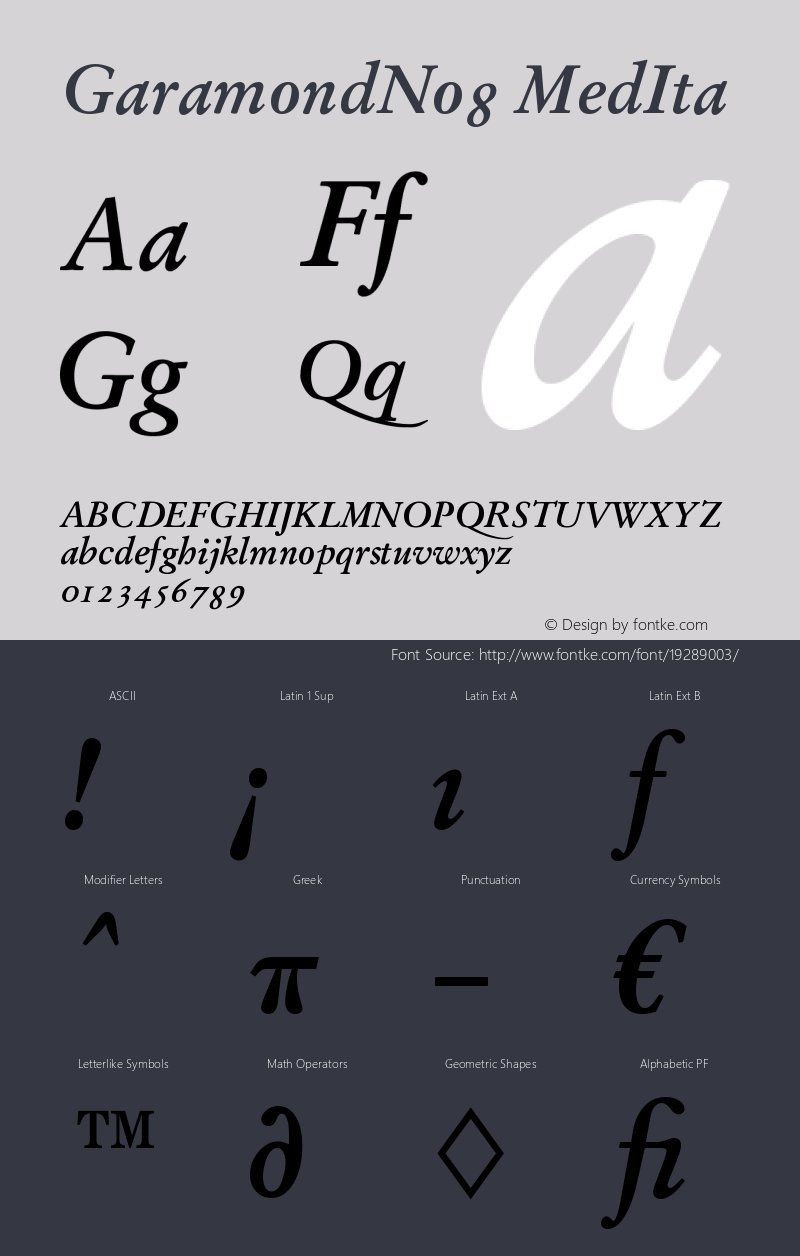 GaramondNo8 Medium Italic Version 1.05图片样张