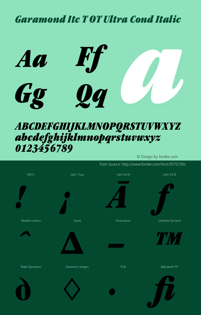 Garamond Itc T OT Ultra Cond Italic OTF 1.001;PS 1.05;Core 1.0.27;makeotf.lib(1.11)图片样张