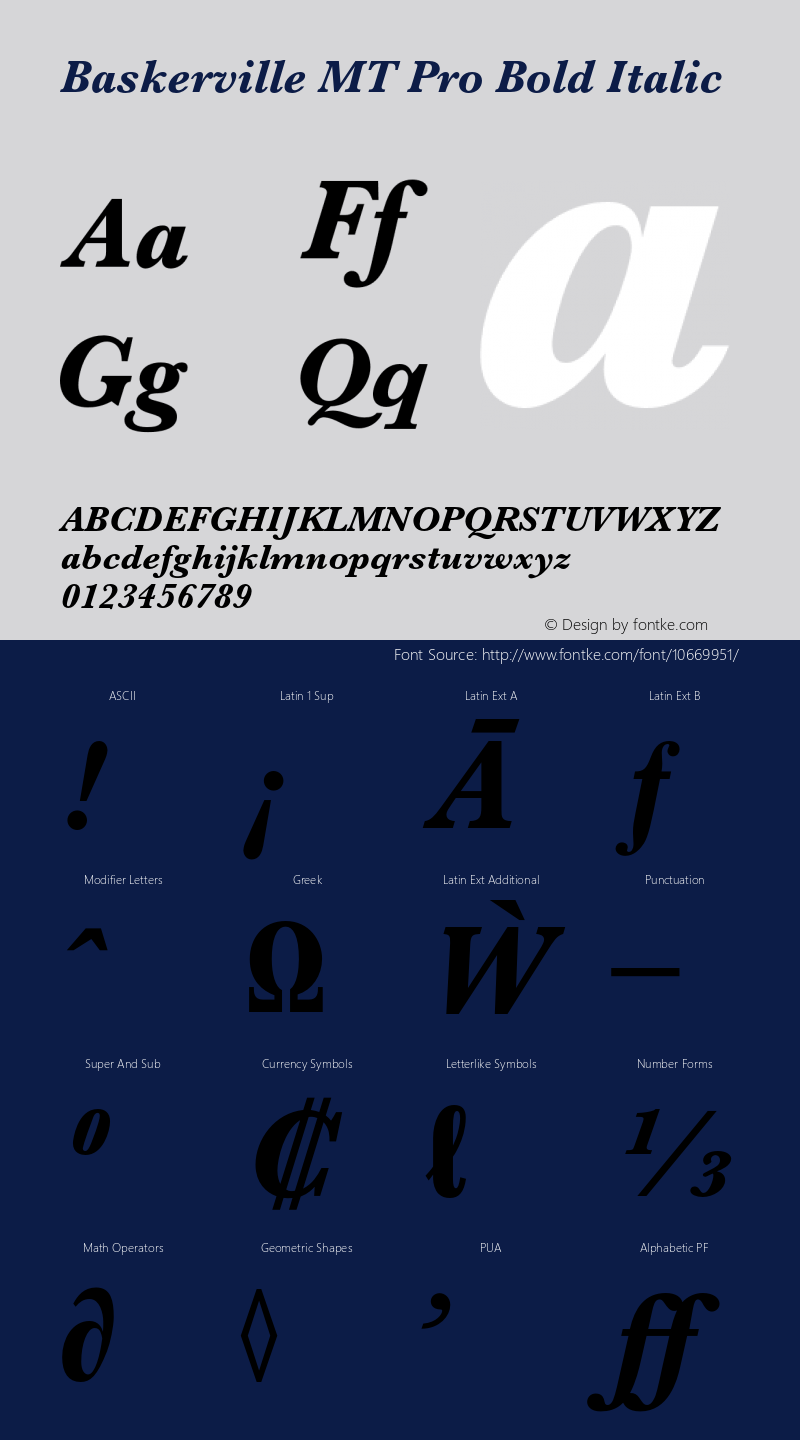 Baskerville MT Pro Bold Italic Version 1.001;PS 001.003;Core 1.0.38;makeotf.lib1.6.5960图片样张