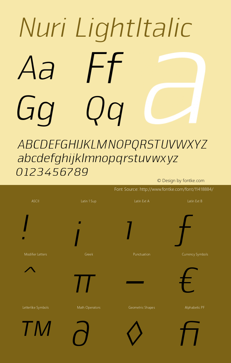 Nuri LightItalic Version 001.000图片样张