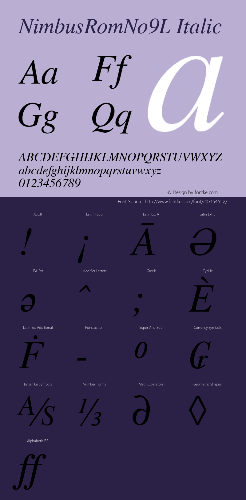 NimbusRomNo9L Italic Version 1.00图片样张