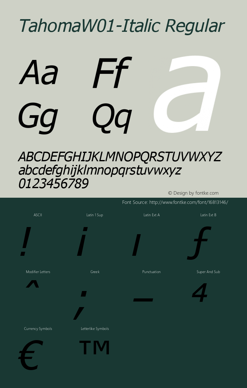 TahomaW01-Italic Regular Version 1.1图片样张