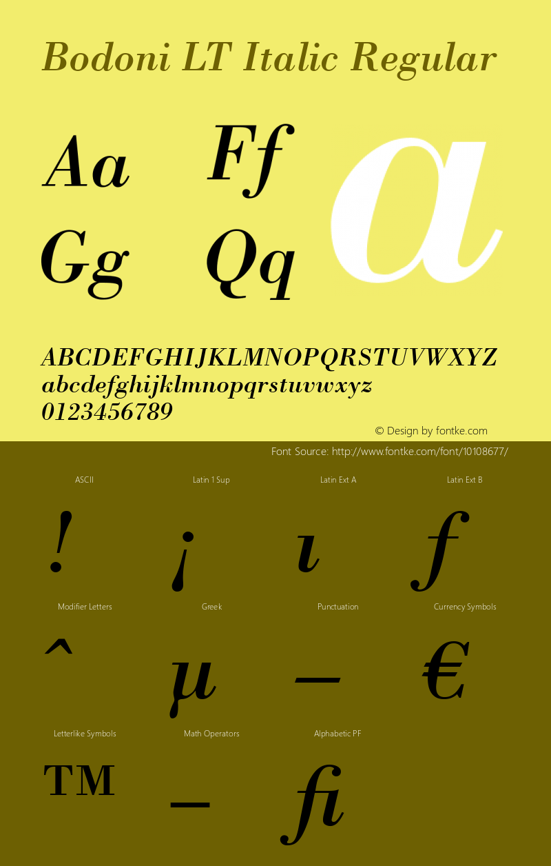 Bodoni LT Italic Regular Version 6.1; 2002图片样张