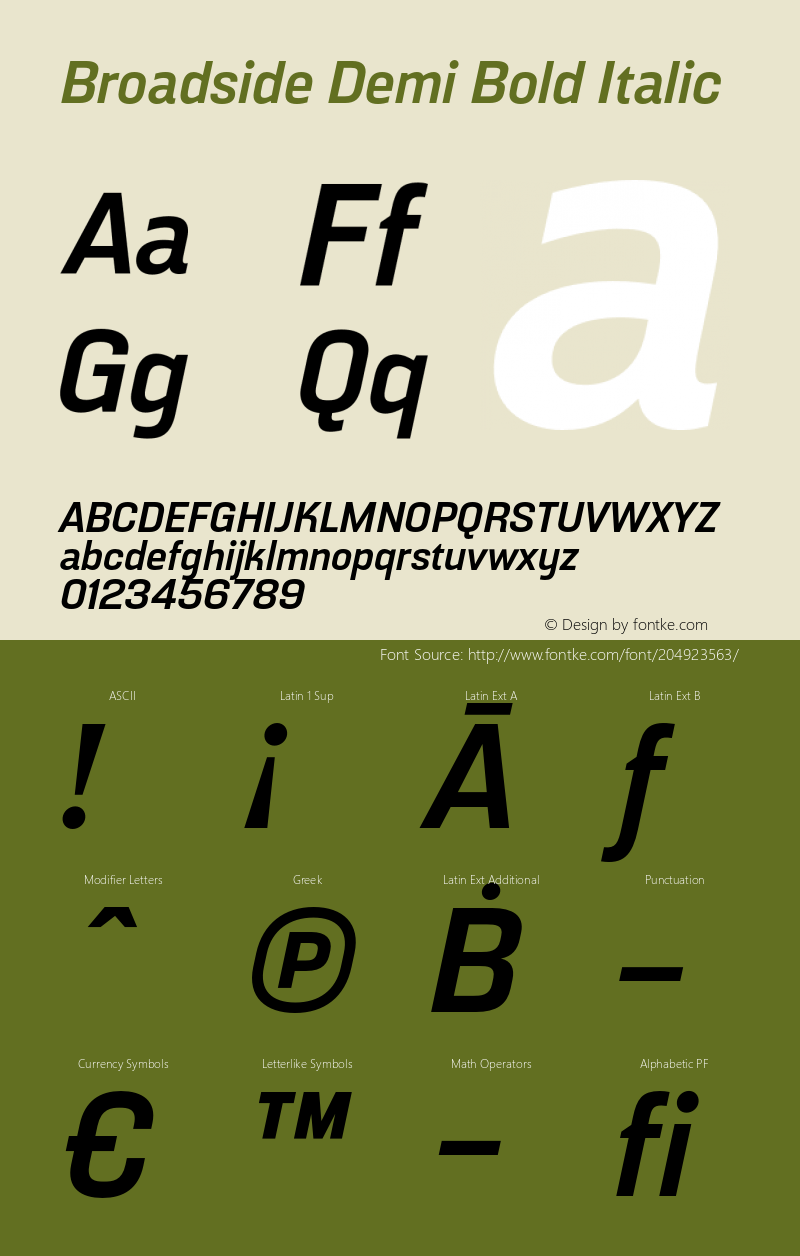 Broadside Demi Bold Italic Version 6.000;PS 006.000;hotconv 1.0.88;makeotf.lib2.5.64775图片样张