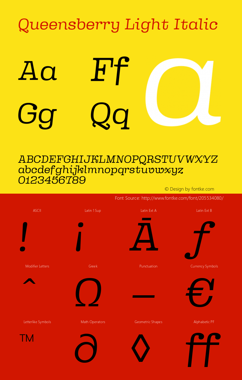 Queensberry Light Italic Version 1.000 | web-ttf图片样张