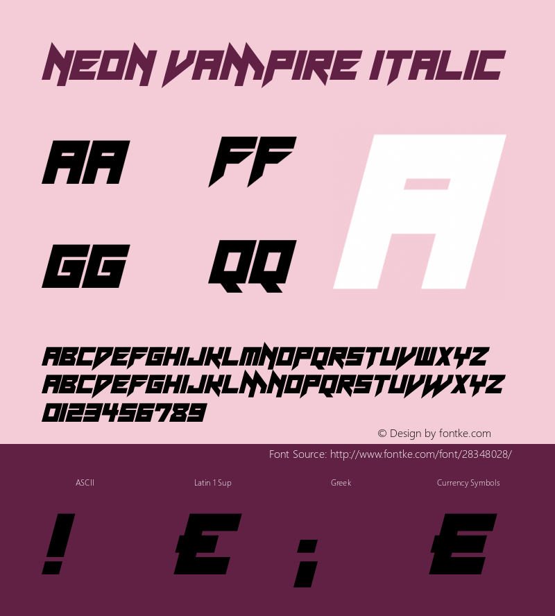 Neon Vampire Italic Version 1.00 January 9, 2019, initial release图片样张