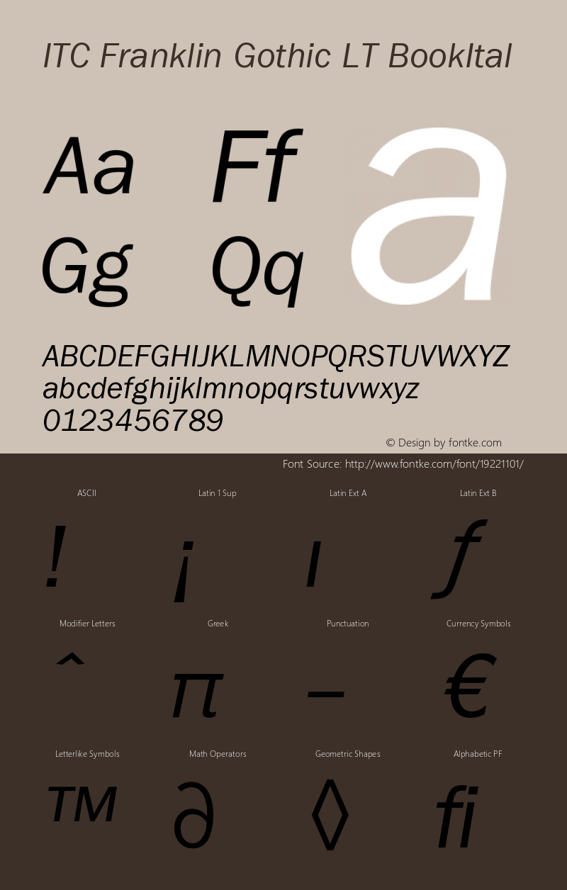 ITC Franklin Gothic LT Book Italic Version 006.000图片样张