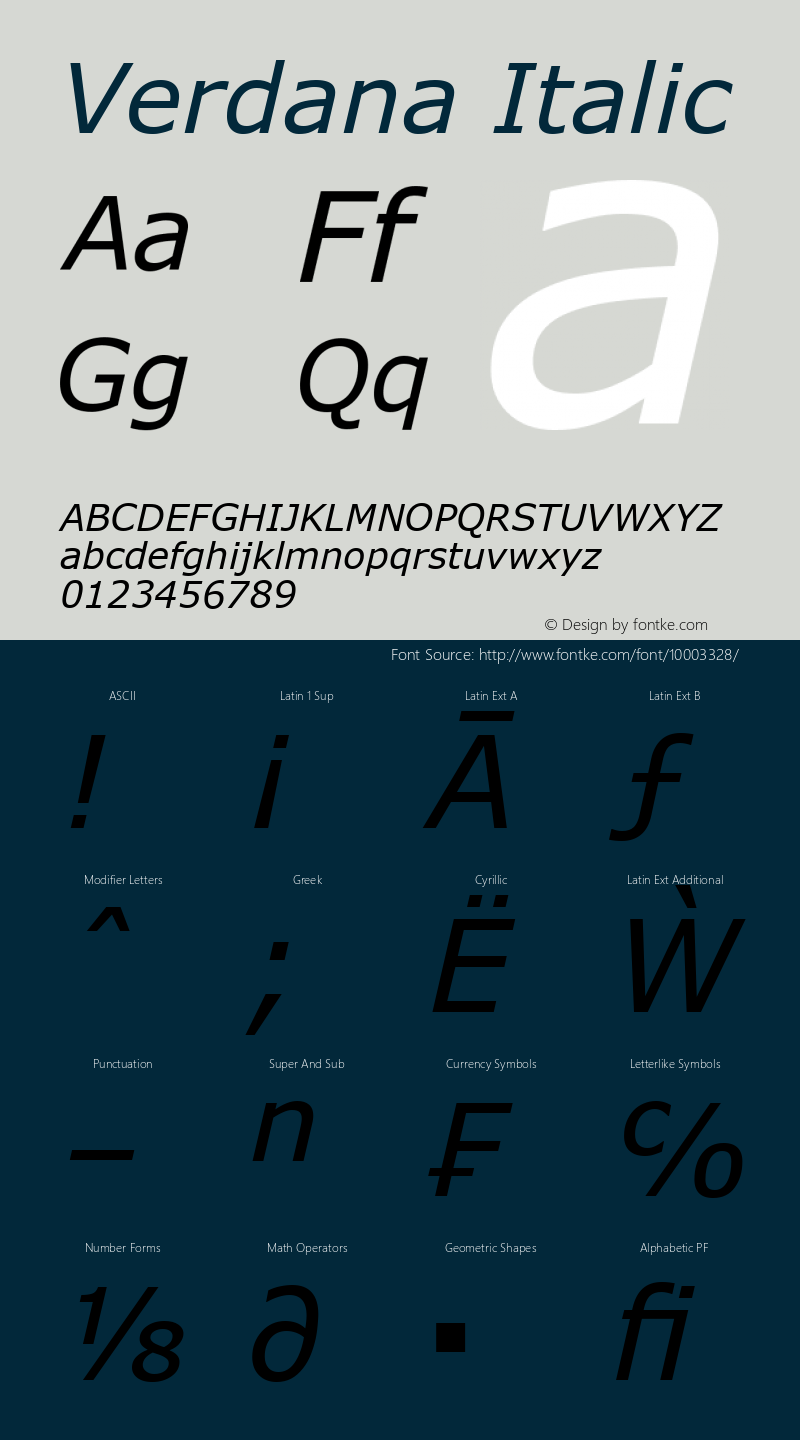 Verdana Italic Version 2.10图片样张