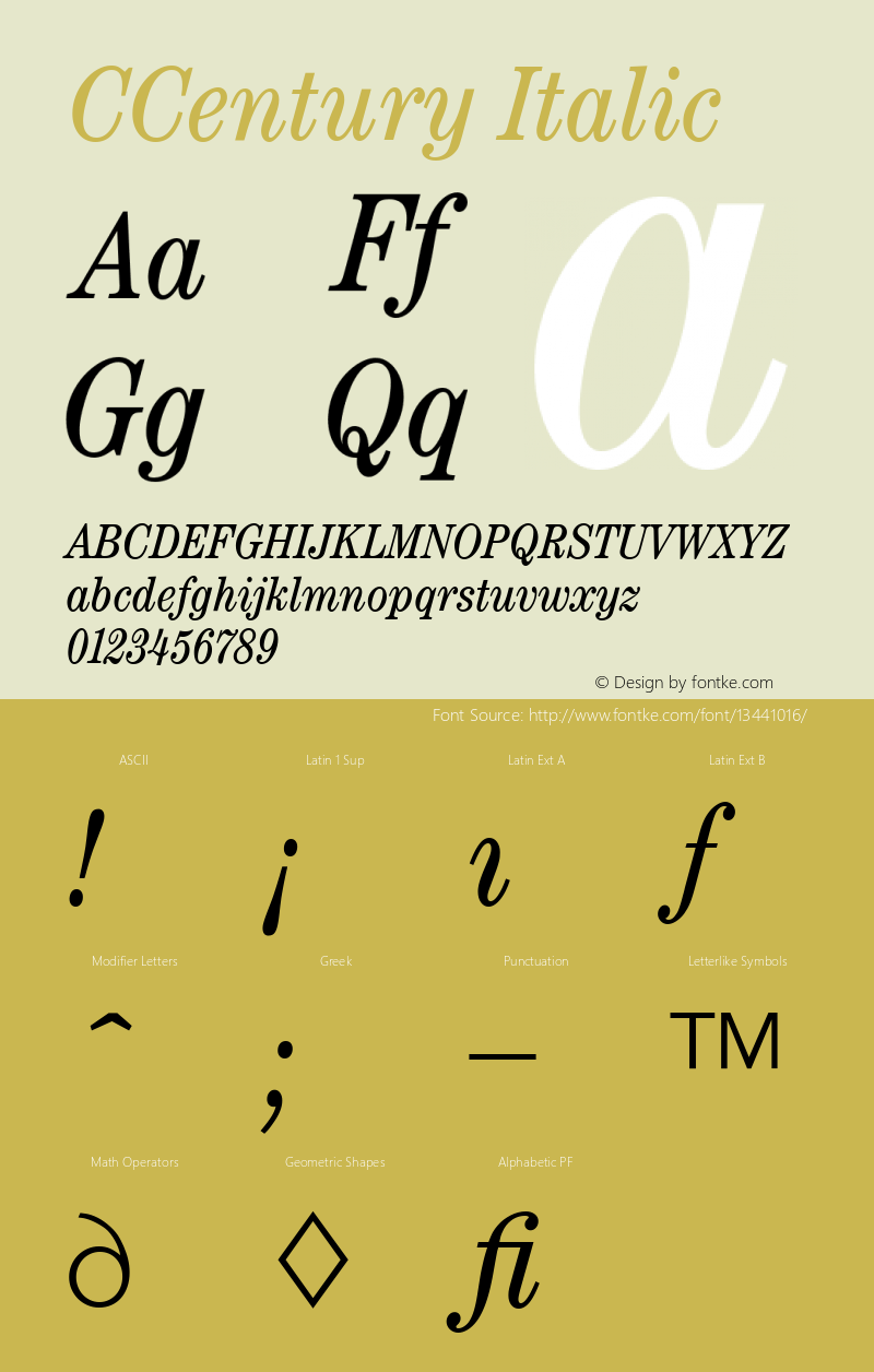 CCentury Italic Version 4.00 April 13, 2007图片样张