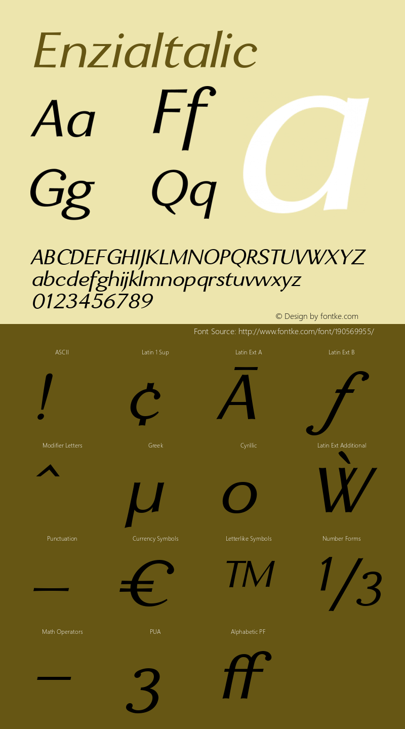 ☞EnziaItalic Version 1.000 2006 initial release;com.myfonts.easy.insigne.enzia.italic.wfkit2.version.3dc1图片样张