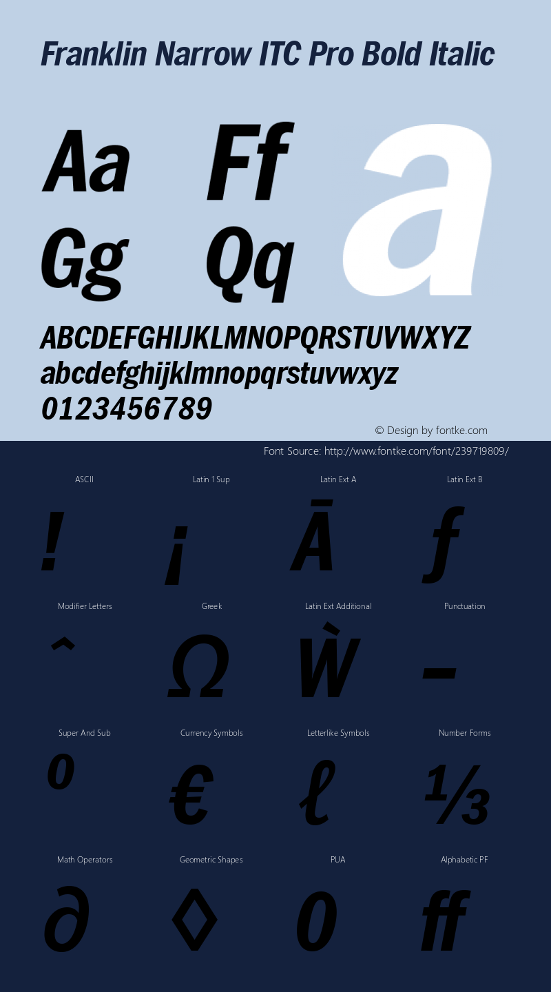 Franklin Narrow ITC Pro Bold Italic Version 1.01图片样张