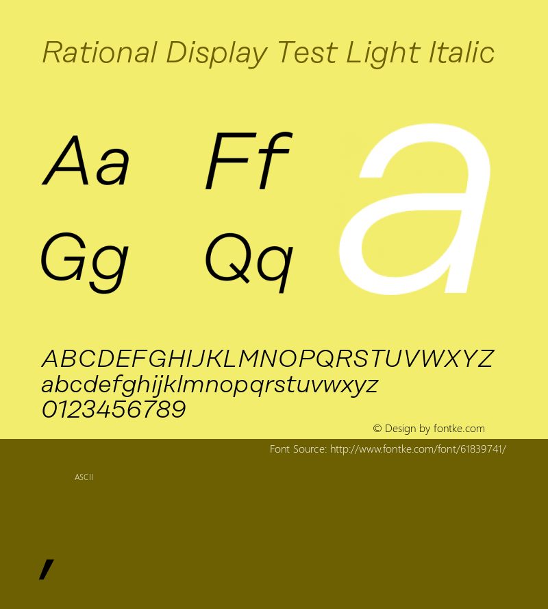 Rational Display Test Light Italic Version 1.000;PS 001.000;hotconv 1.0.88;makeotf.lib2.5.64775图片样张