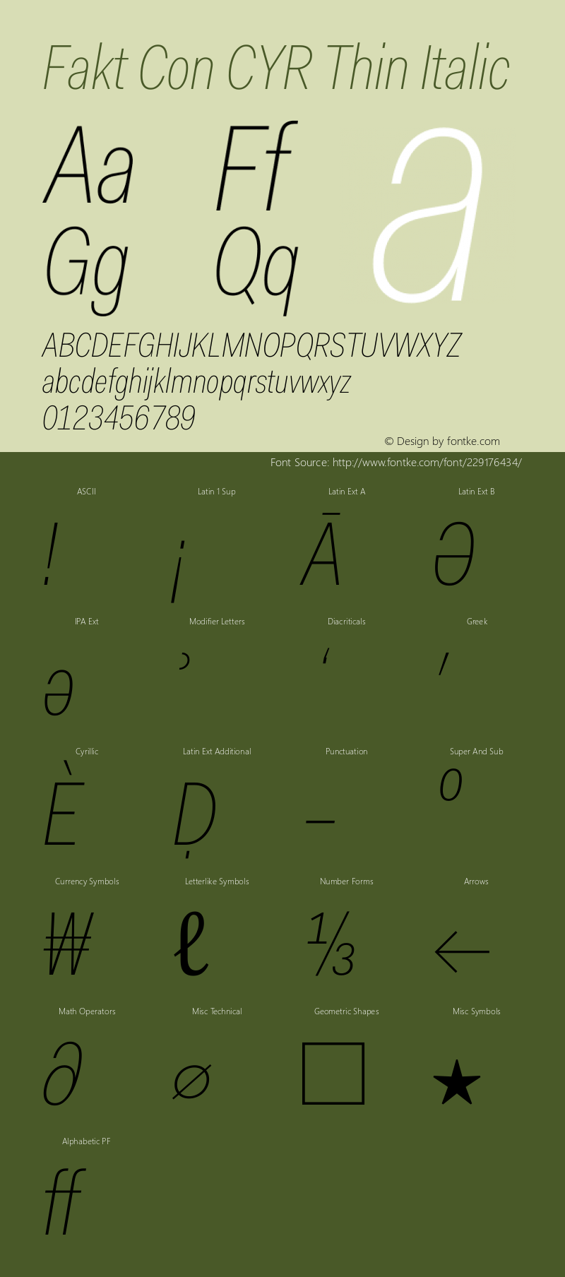 Fakt Con CYR Thin Italic Version 4.001; build 0001图片样张