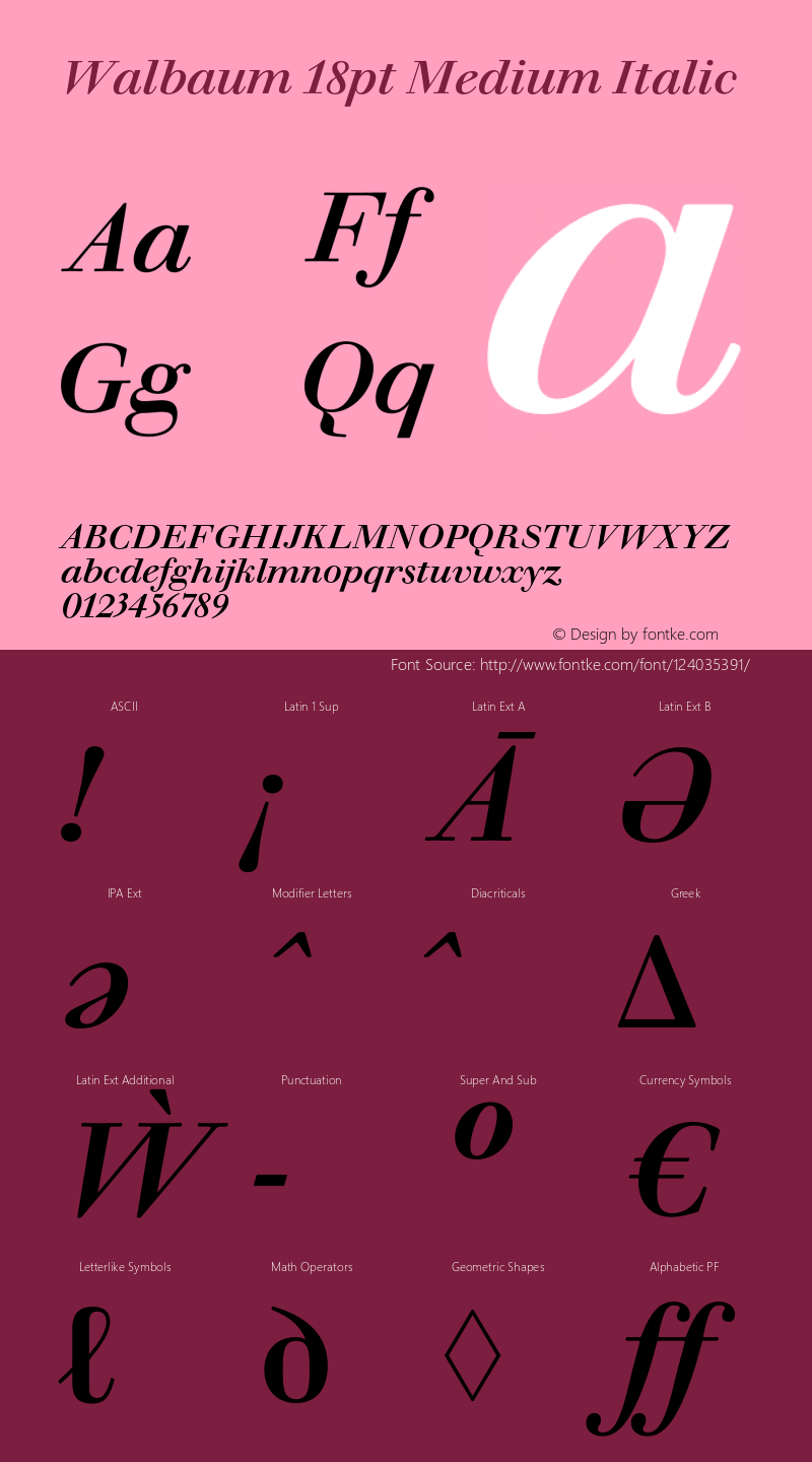 Walbaum 18pt Medium Italic Version 1.01, build 5, s3图片样张